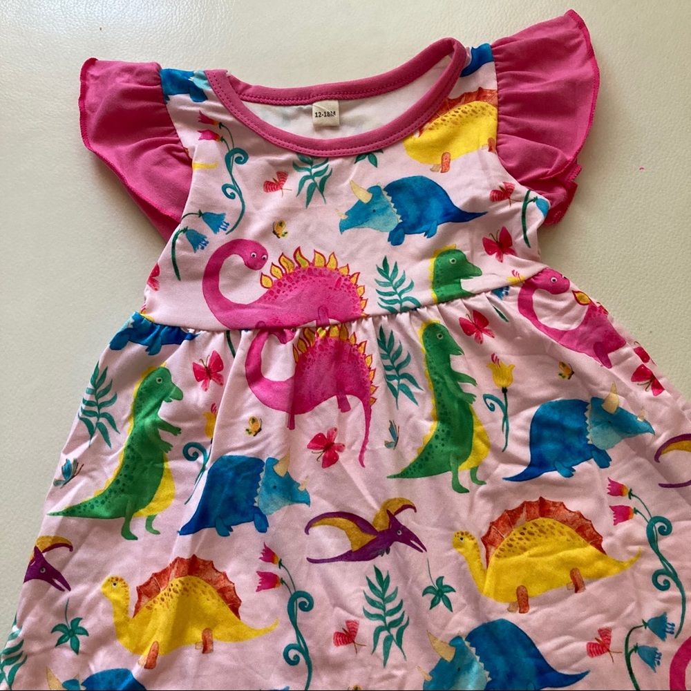 Boutique Dinosaur 🦖 🦕 hot pink ruffle dress - Picture 3 of 5